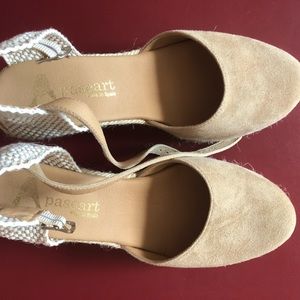Paseart espadrilles wedge suede sandals beige size 8